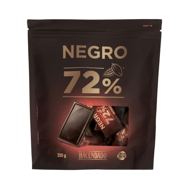 Porciones de chocolate negro 72% cacao extrafino Hacendado