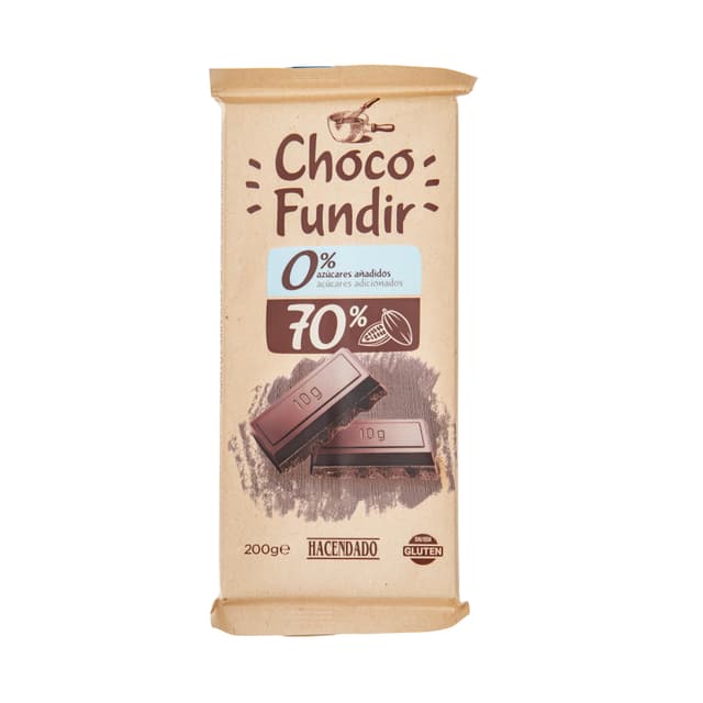 Chocolate negro 70% cacao fundir Hacendado 0% azúcares añadidos