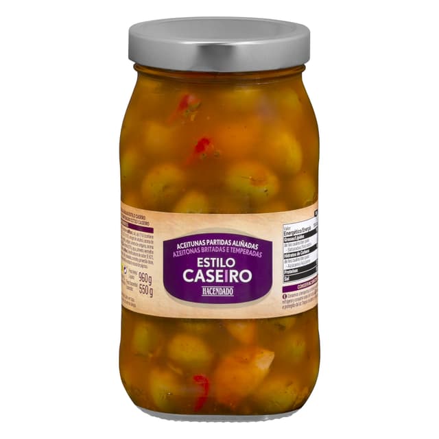 Aceitunas verdes estilo casero Hacendado partidas aliñadas