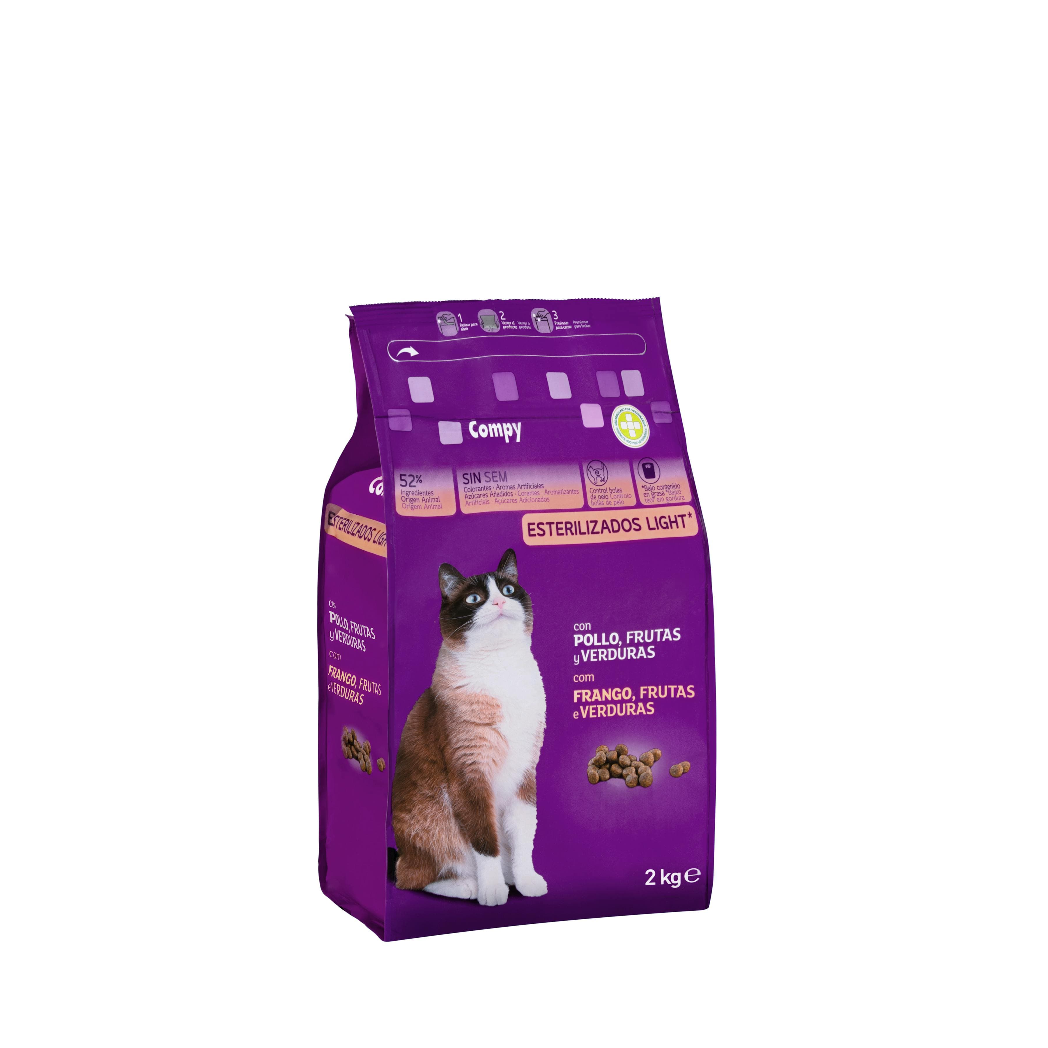 Comida gato adulto esterilizado light Compy con pollo, frutas y verduras