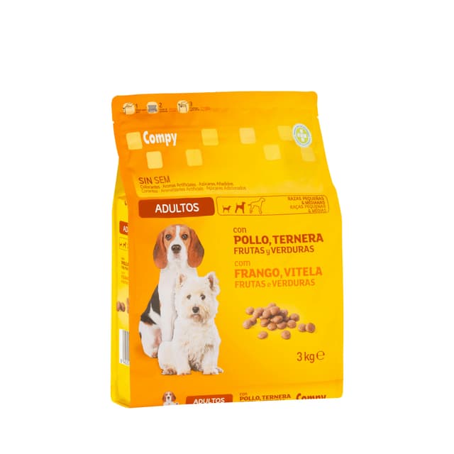 Comida perro adulto Compy con pollo, ternera, frutas y verduras