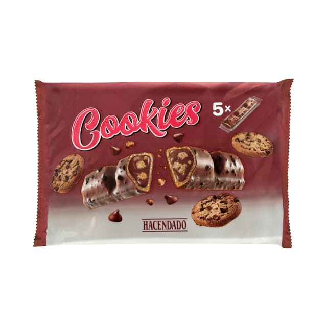 Barritas de barquillo Cookies cobertura de cacao con pepitas y rellenas de galleta