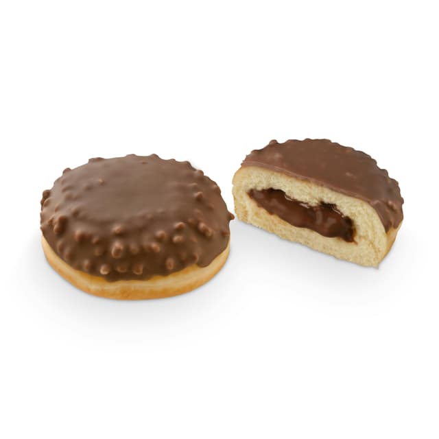 Berlina con cobertura de cacao crunch rellena de crema de cacao