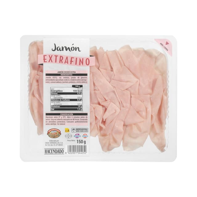 Jamón cocido extrafino Hacendado lonchas