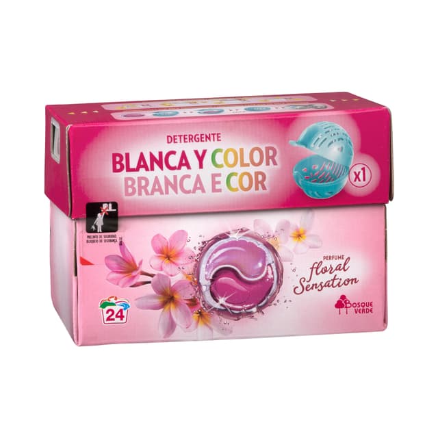 Detergente ropa Blanca y Color floral Sensation Bosque Verde en cápsulas