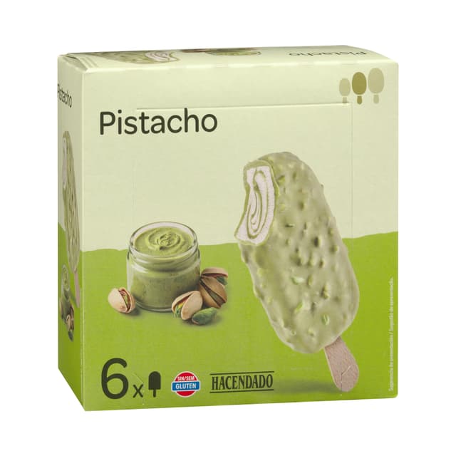 Helado bombón pistacho Hacendado sabor almendra con salsa de pistacho