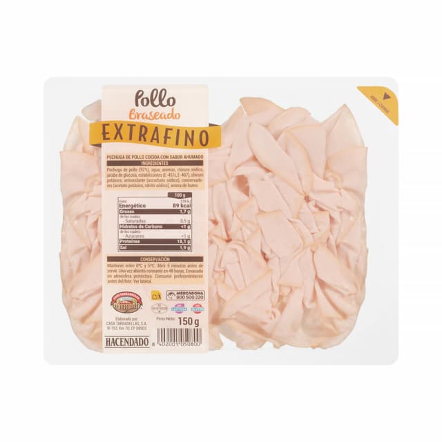 Pechuga de pollo braseada extrafino Hacendado lonchas