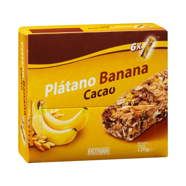 Barritas de cereales plátano y cacao Hacendado