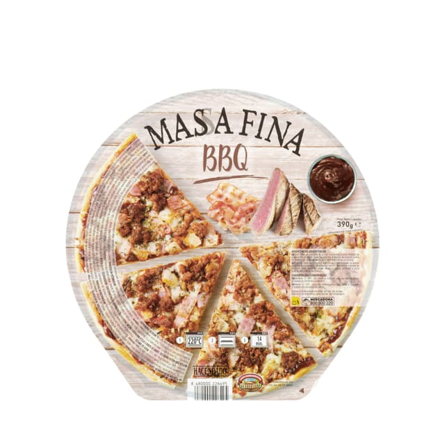 Pizza masa fina Barbacoa Hacendado ultracongelada