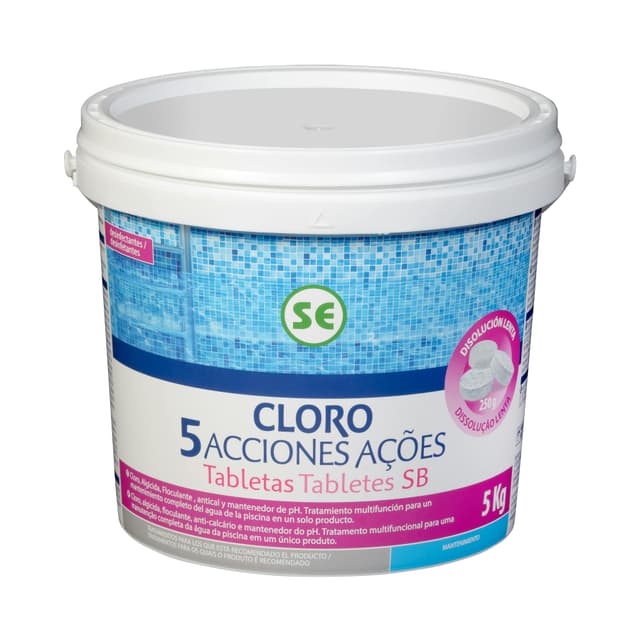 Cloro 5 acciones disolución lenta tabletas para piscina