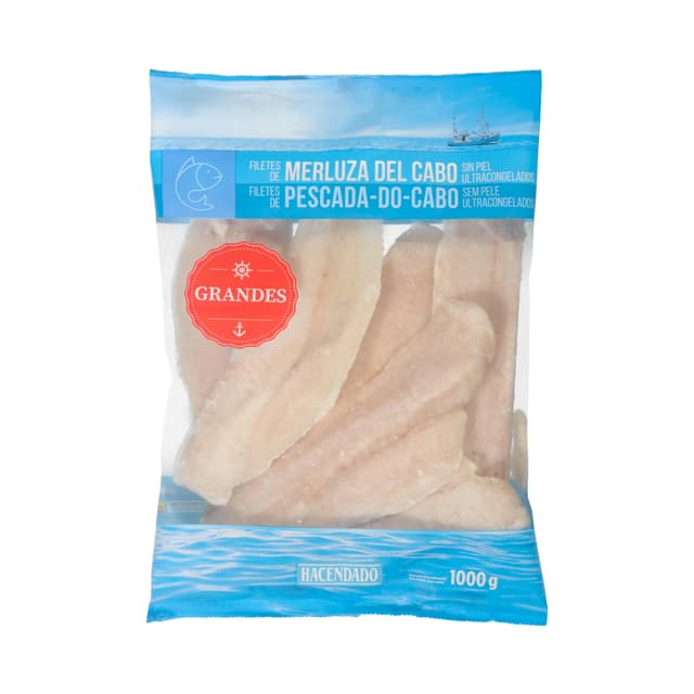 Filetes de merluza grandes del Cabo sin piel Hacendado ultracongelados