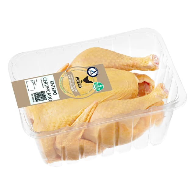 Pollo certificado entero alimentado con un 50% de maíz