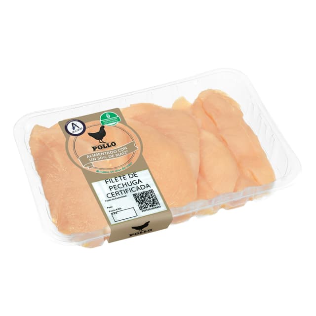 Filetes pechuga de pollo certificado alimentado con un 50% de maíz