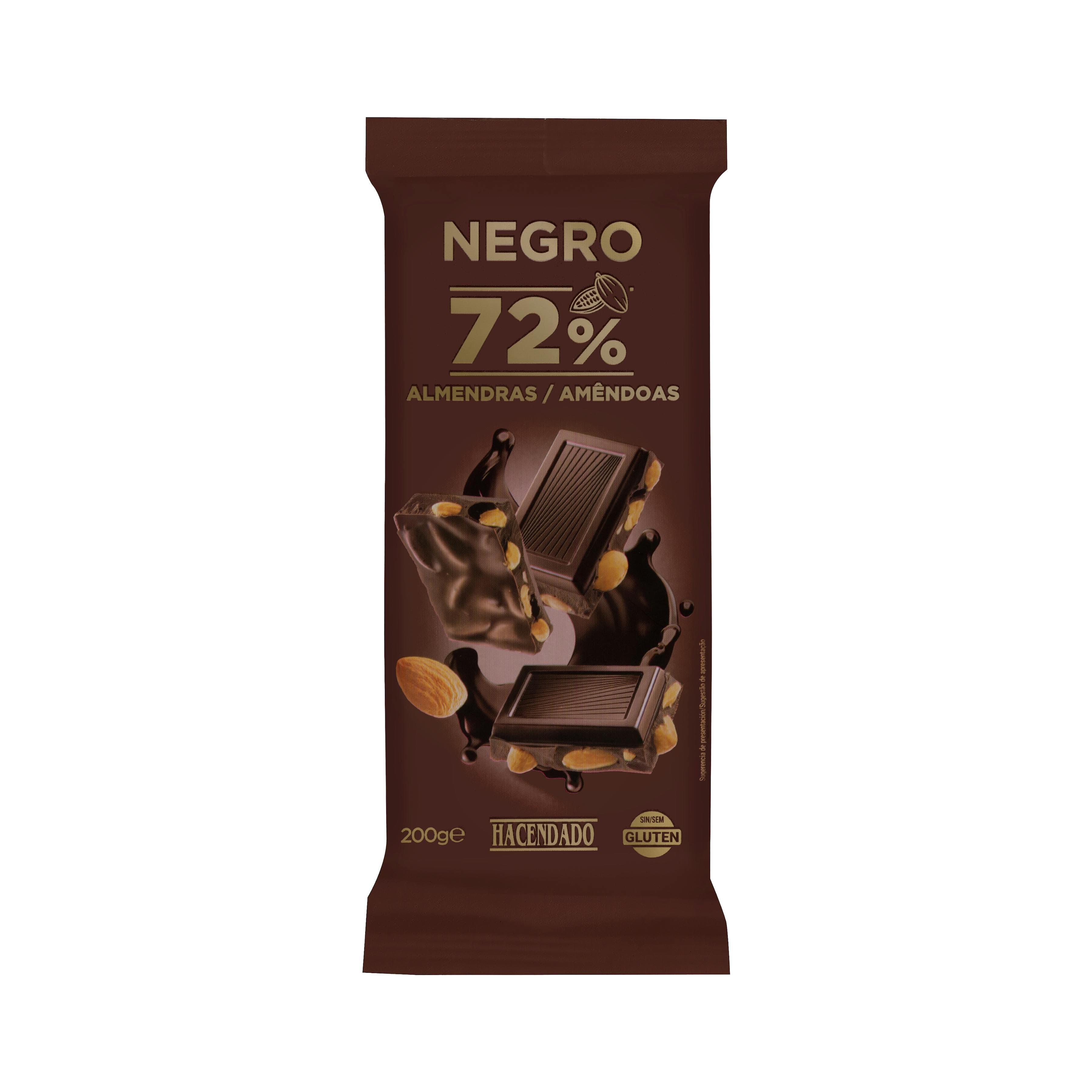 Chocolate negro 72% de cacao Hacendado con almendras enteras
