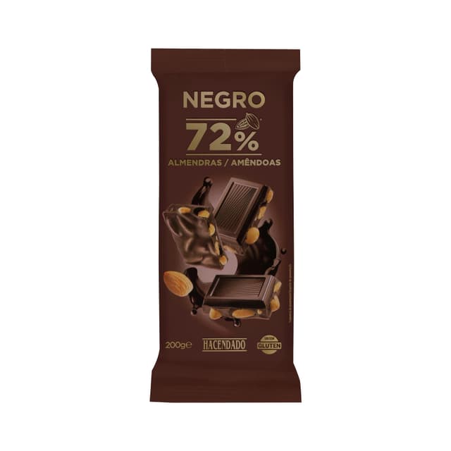Chocolate negro 72% de cacao Hacendado con almendras enteras