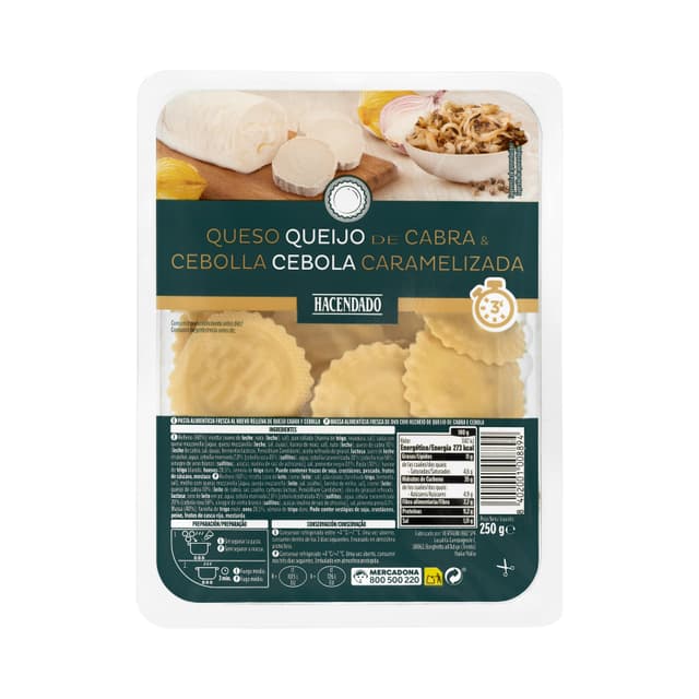 Pasta fresca girasoles rellena de queso de cabra y cebolla caramelizada Hacendado