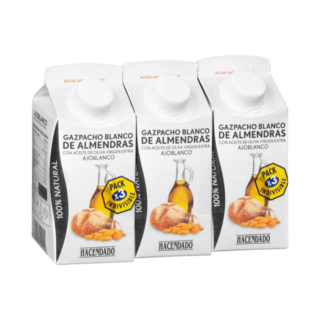 Gazpacho blanco de almendras Hacendado con ajo blanco