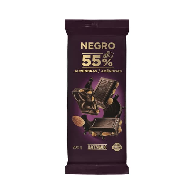 Chocolate negro 55% cacao Hacendado con almendras