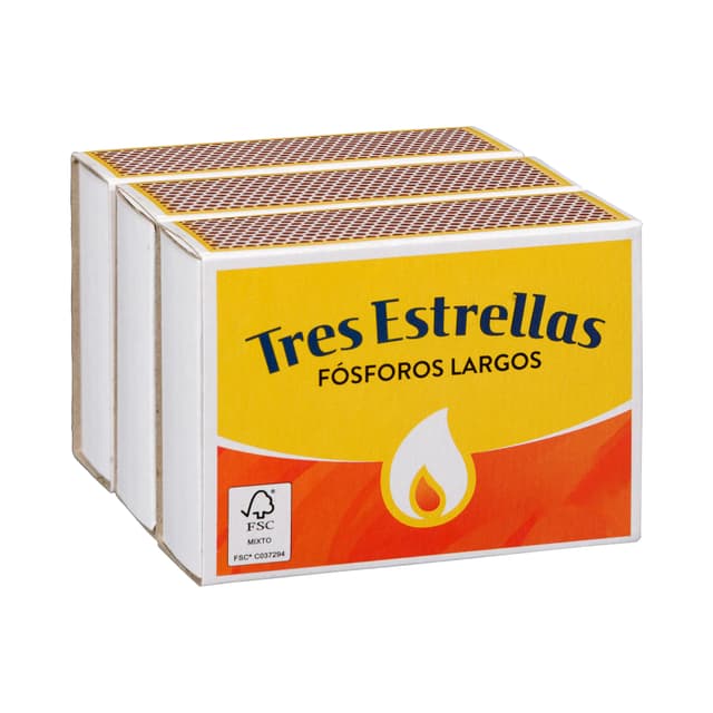 Fósforos de madera largos Tres Estrellas