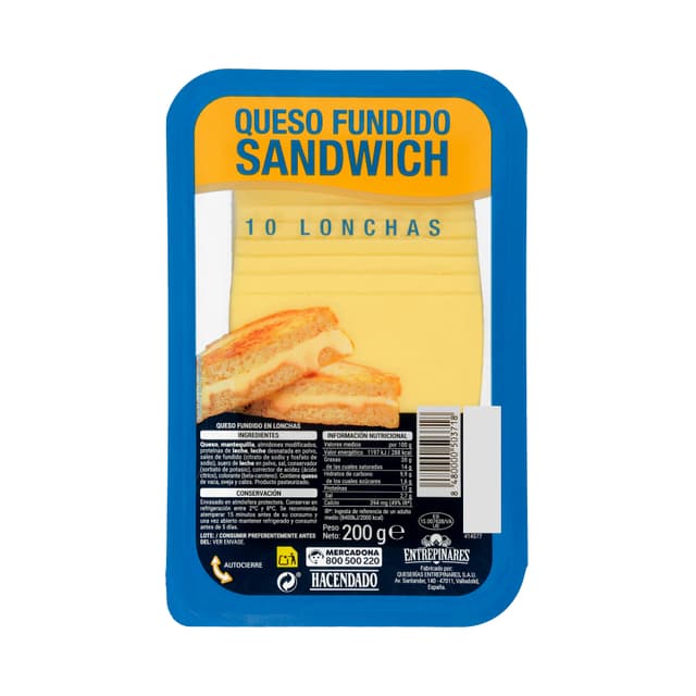 Queso lonchas fundido sándwich mezcla Hacendado