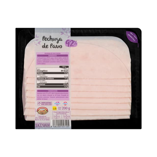 Pechuga 92% pavo Hacendado lonchas