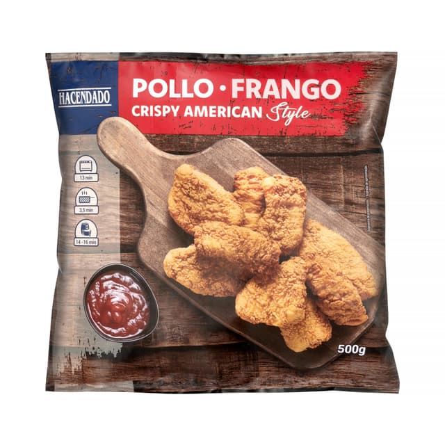 Pollo marinado rebozado Crispy American Style Hacendado ultracongelado