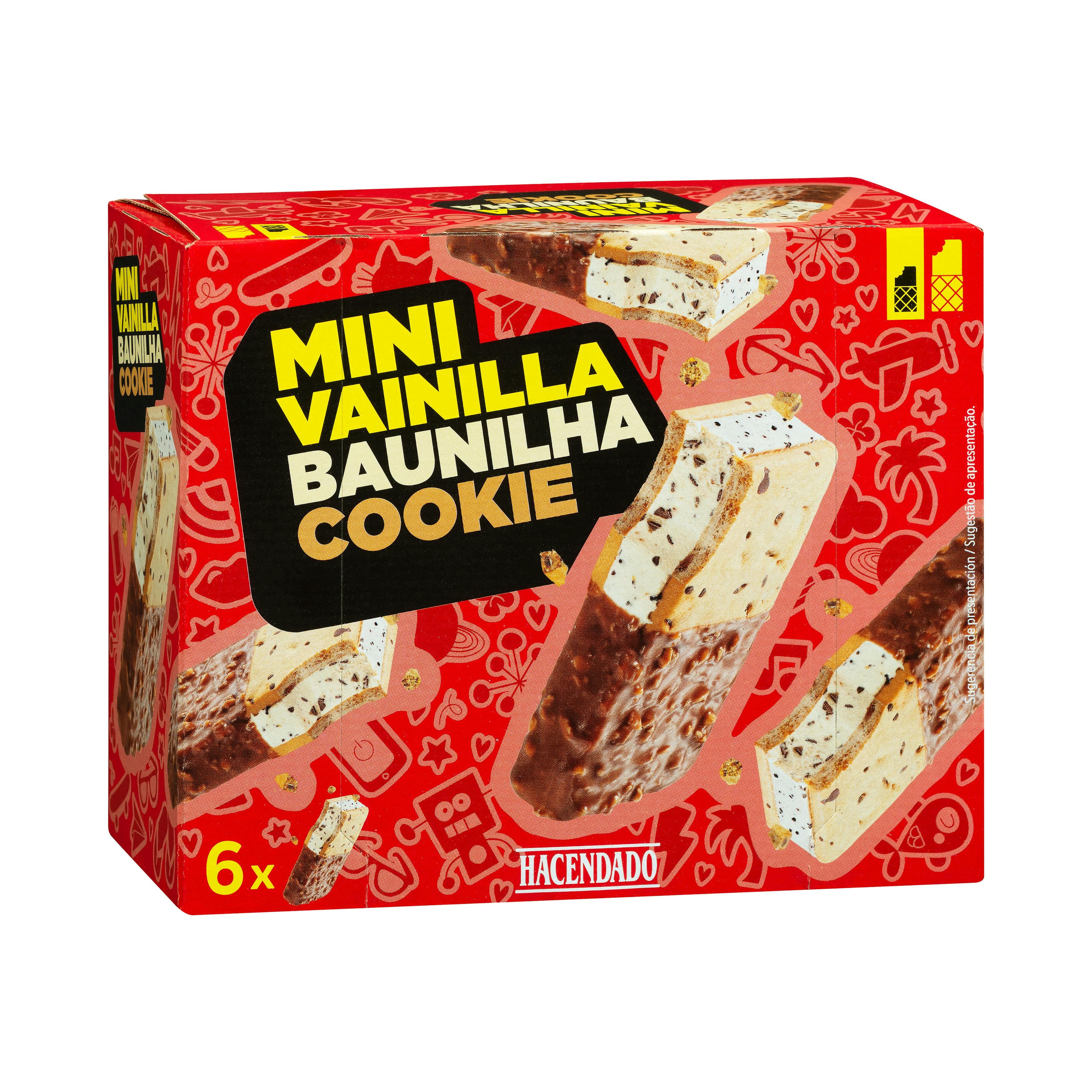 Mini helado sándwich sabor vainilla y cookie Hacendado