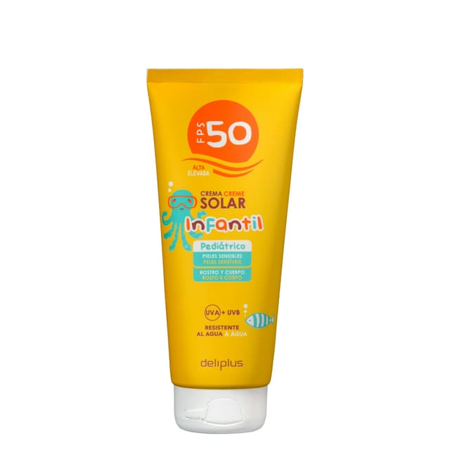 Crema protección solar infantil FPS 50 Deliplus para pieles sensibles