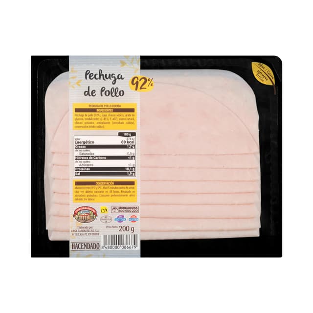 Pechuga de pollo 92% Hacendado lonchas